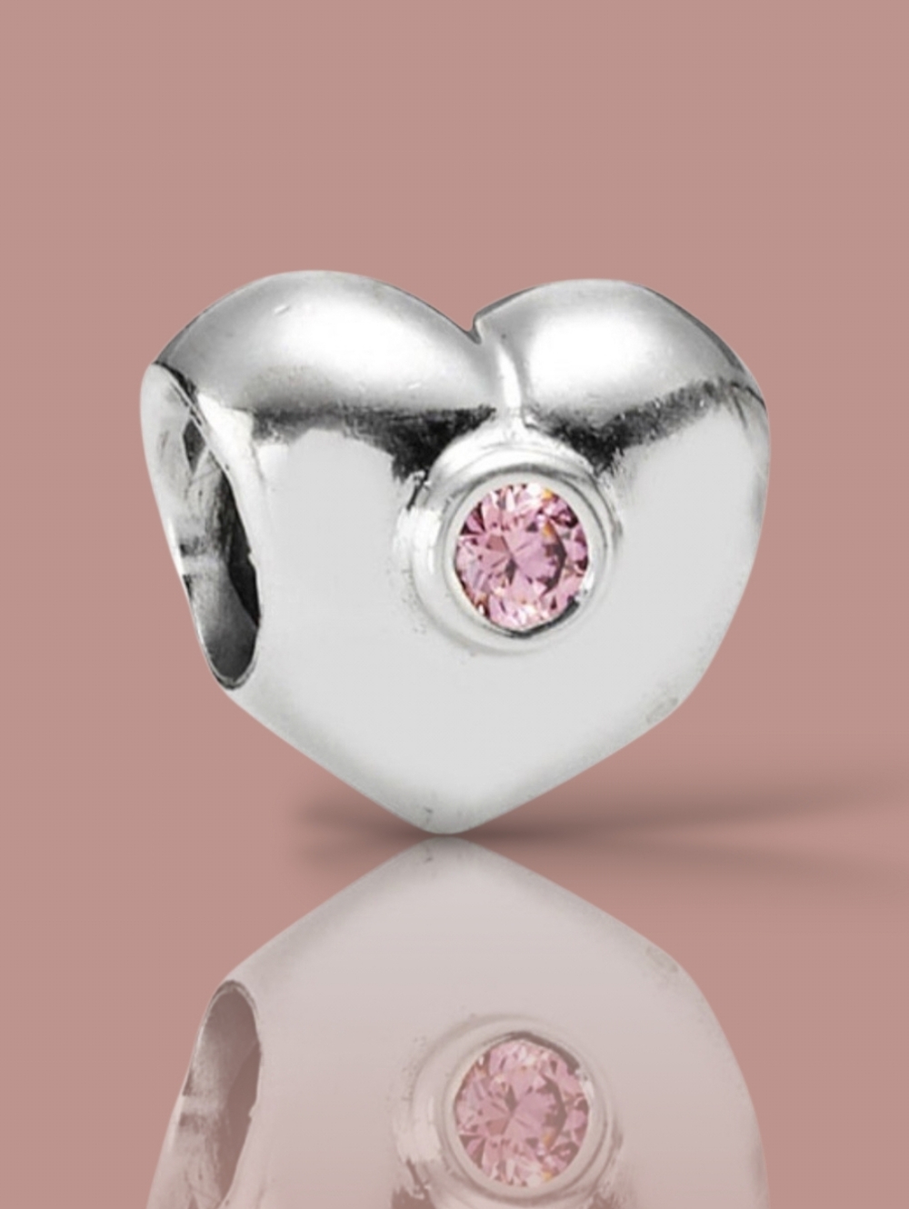 PANDORA Sterling Silver Heart Bead Charm With Pink CZ Retired 790134PCZ